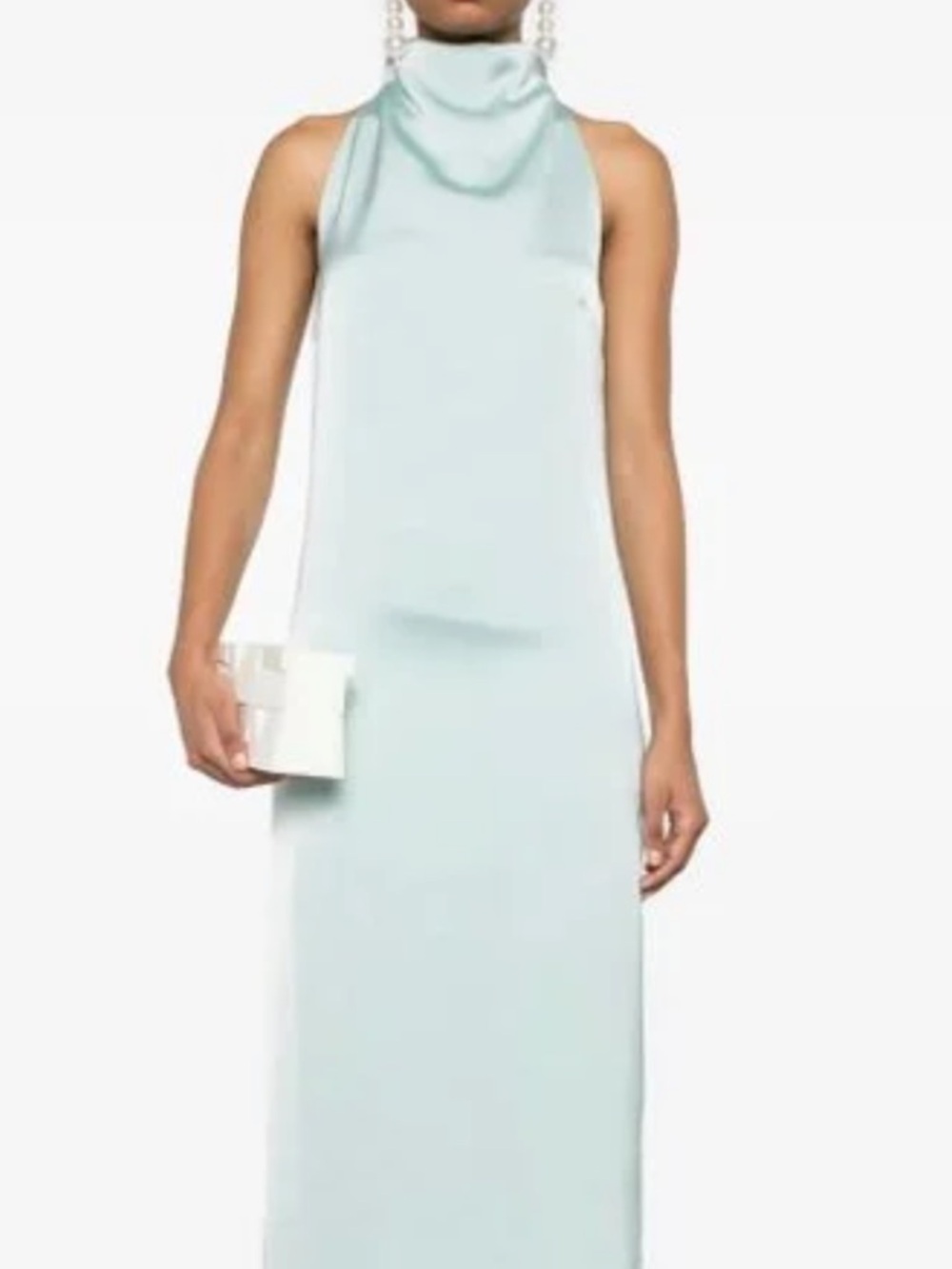 Satin Halter Maxi Dress in Sage Green